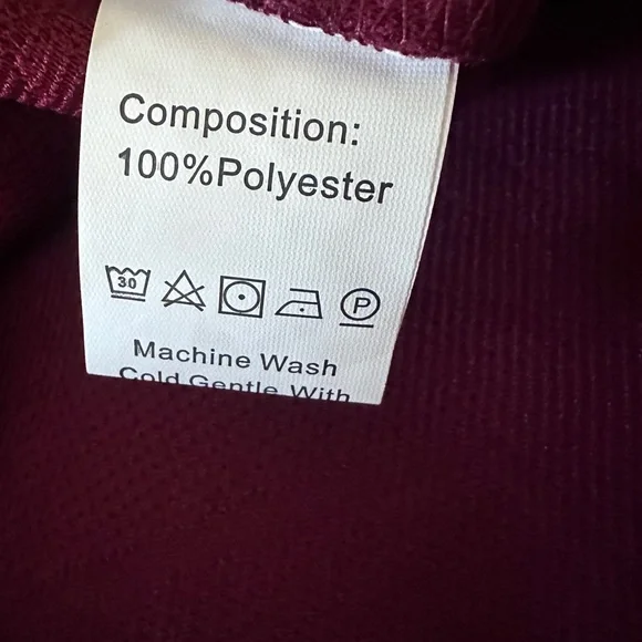 Regular Fit Patched Detail Textured Knit Long Sleeve Round Burgundy Neck Top L - Picture 13 of 14